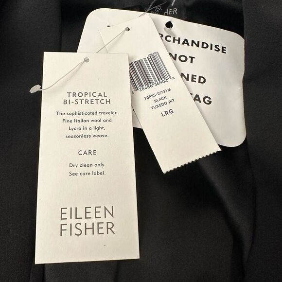 Eileen Fisher Black Tuxedo Jacket -Tropical Bi stretch Wool Blend size Large NEW - Picture 6 of 11